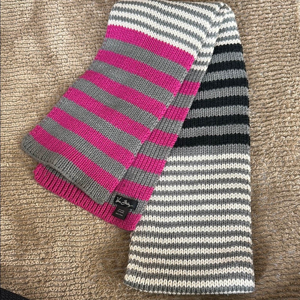 Vera Bradley Women’s Striped Knit Scarf- Canterberry -Purple, Gray, Black, White